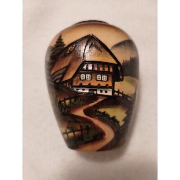 Handarbeit‎ Black Forest German Hand Carved Painted 3D Wood Vase Vintage - Picture 8 of 9